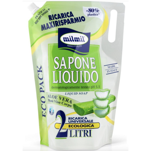 Жидкое мыло для кук и тела Milmil Aloe Vera алое, 2 л